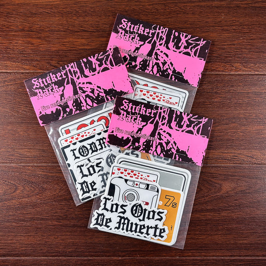 Sticker pack with 'Los Ojos De Muerte' designs on 3 inch and 4 inch stickers. 